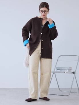 「reca（レカ）のWフェイスニットコート（ノーカラーコート、ベージュ系）」を使った、recastaffさん（レディース・158cm）の秋コーディネート