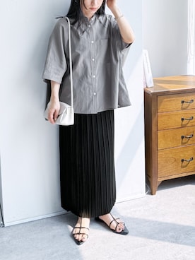 「reca（レカ）の【ZOZOTOWN限定】バンドカラードルマンシャツ（シャツ/ブラウス）」を使った、recastaffさん（レディース・154cm）の夏コーディネート