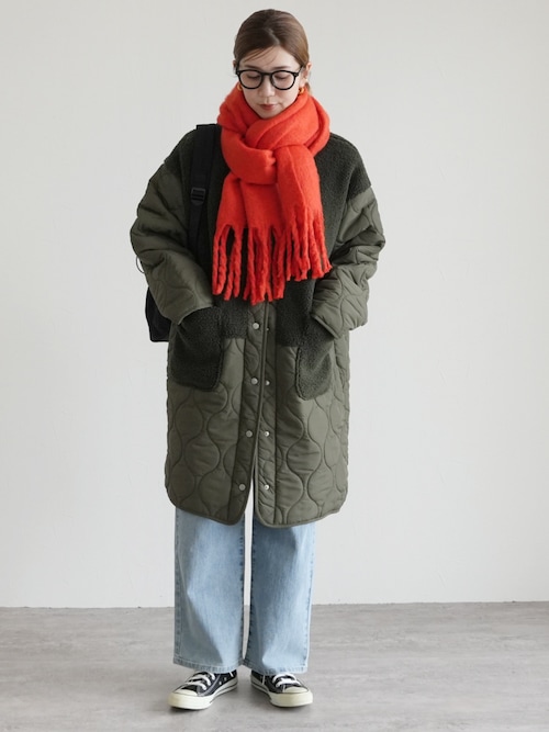 ノーカラーボア×ひょうたんキルトコート