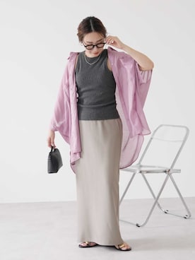 「reca（レカ）のドルマンシアーシャツ（シャツ/ブラウス、ピンク系）」を使った、recastaffさん（レディース・158cm）の夏コーディネート