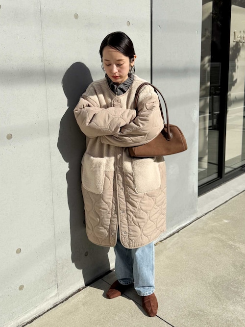 ノーカラーボア×ひょうたんキルトコート