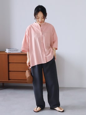 「reca（レカ）のワイドカーブパンツ（その他パンツ、ブラック系）」を使った、recastaffさん（レディース・158cm）の夏コーディネート