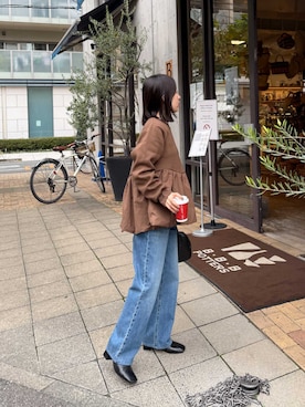 「アイテム（スウェット、イエロー系）」を使った、recastaffさん（レディース・154cm）の冬コーディネート