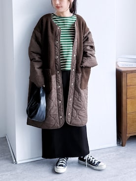 「トレンド秋素材コーデ」｜「アイテム（その他アウター）」を使った、recastaffさん（レディース・154cm）の秋コーディネート