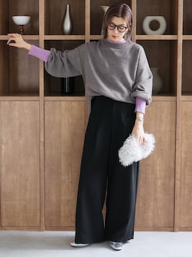 「reca（レカ）のモックネック配色ニット（ニット/セーター、グレー系）」を使った、recastaffさん（レディース・158cm）の秋コーディネート