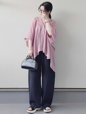 「reca（レカ）のドルマンシアーシャツ（シャツ/ブラウス、ピンク系）」を使った、recastaffさん（レディース・165cm）の春コーディネート