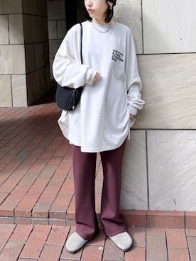 「アイテム（パンツ、レッド系）」を使った、recastaffさん（レディース・154cm）の秋コーディネート