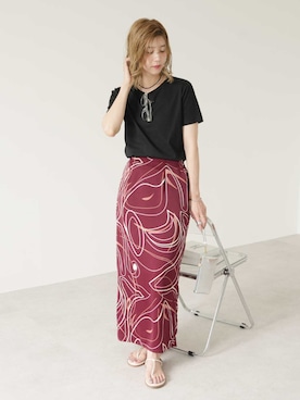 「reca（レカ）の【接触冷感】ワンポイント刺繍ロゴTシャツ（Tシャツ/カットソー、ブラック系）」を使った、recastaffさん（レディース・158cm）の夏コーディネート