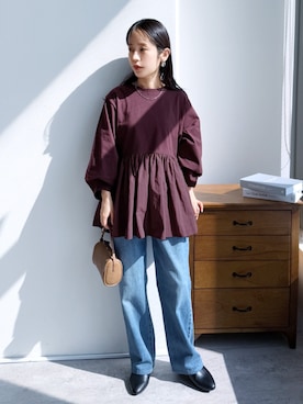 「reca（レカ）のランタンスリーブティアードプルオーバー（その他トップス）」を使った、recastaffさん（レディース・154cm）の秋コーディネート