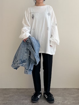 「reca（レカ）のアイテム（デニムジャケット）」を使った、recastaffさん（レディース・153cm）の冬コーディネート