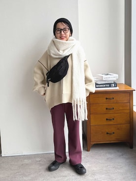 「アイテム（パンツ、レッド系）」を使った、recastaffさん（レディース・154cm）の秋コーディネート