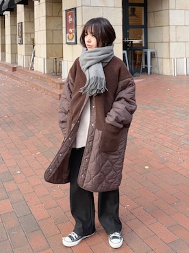 「アイテム（ストール/ショール）」を使った、recastaffさん（レディース・154cm）の冬コーディネート