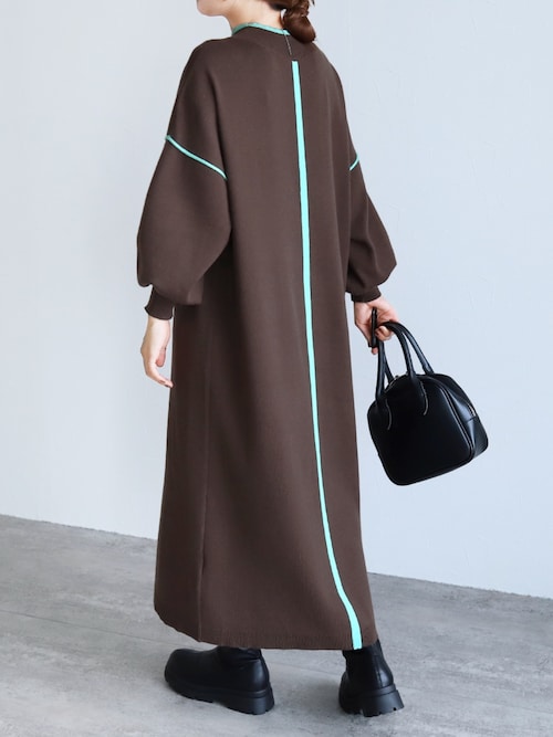 セール】ミラノリブ配色ニットロングワンピース（ワンピース）｜reca