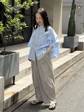 「reca（レカ）の【ZOZOTOWN限定】バンドカラードルマンシャツ（シャツ/ブラウス）」を使った、recastaffさん（レディース・154cm）の夏コーディネート
