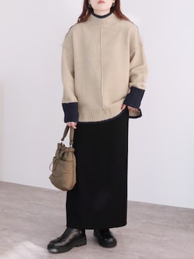 「reca（レカ）のバイカラーハイネックニットプルオーバー（ニット/セーター）」を使った、recastaffさん（レディース・158cm）の秋コーディネート