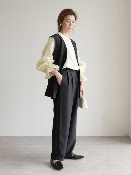 ノーカラーベスト×カーブパンツ2点セット