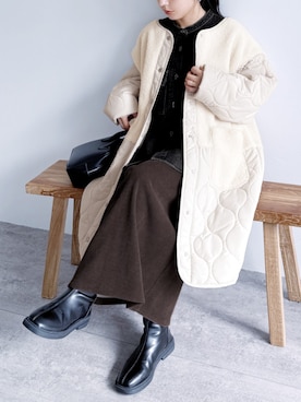「トレンド秋素材コーデ」｜「アイテム（その他アウター）」を使った、recastaffさん（レディース・154cm）の秋コーディネート