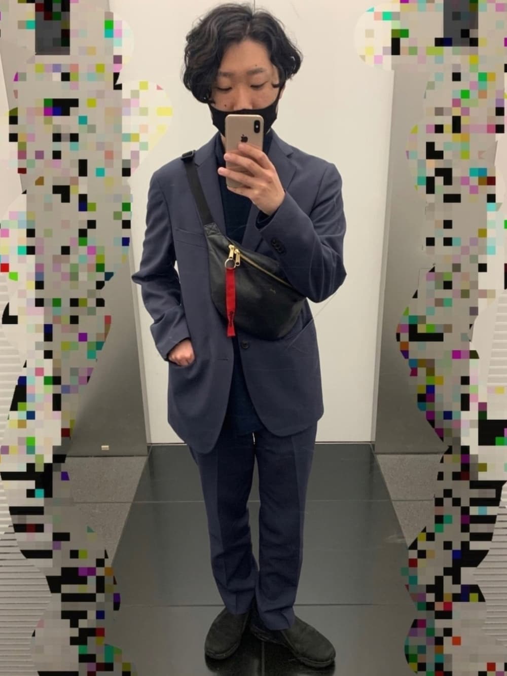「セットアップ、シンプルコーデ、ユニクロ、UNIQLO、UNIQLO+J、ootd、モノトーン、プチプラ、いいね、save、フォローお願いします🤑」｜「glambのConey waist pouch / コニーウエストポーチ（ボディバッグ/ウエストポーチ、ブラック系）」を使った、wetchyyyyyさん（メンズ・169cm）の夏コーディネートの1枚目の写真