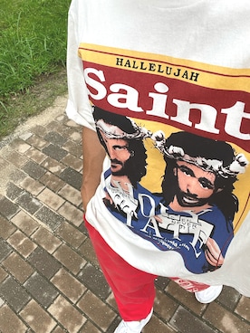 「アイテム（スウェットパンツ、レッド系）」を使った、shizuku7さん（メンズ・169cm）の夏コーディネート