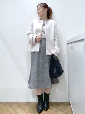 「アイテム（ノーカラーコート）」を使った、index スタッフさん（レディース・156cm）の冬コーディネート