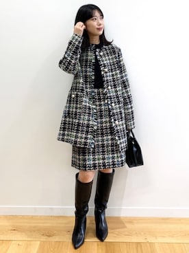 「オールブラック」｜「アイテム（ノーカラーコート）」を使った、index スタッフさん（レディース・158cm）の秋コーディネート