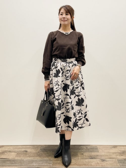 セール】バイカラーパフスリーブニット【洗濯機OK】（ニット/セーター