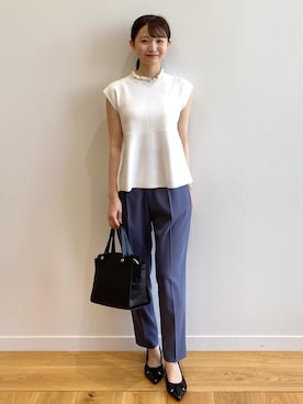「ぺプラムトップス」｜「アイテム（その他シューズ）」を使った、index スタッフさん（レディース・158cm）の春コーディネート