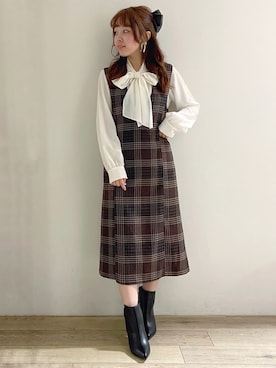 「インデックス」｜「アイテム（ワンピース/ドレス）」を使った、index スタッフさん（レディース・154cm）の秋コーディネート