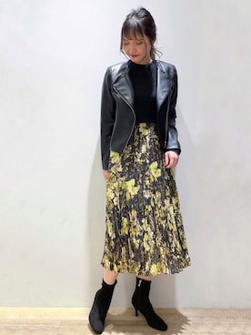 「index（インデックス）のアイテム（ライダースジャケット）」を使った、index スタッフさん（レディース・158cm）の秋コーディネート