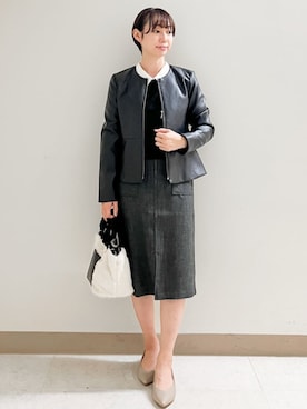 「アイテム（ノーカラージャケット）」を使った、index スタッフさん（レディース・158cm）の秋コーディネート