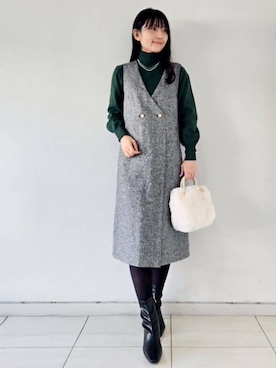 「アイテム（ワンピース）」を使った、index スタッフさん（レディース・164cm）の冬コーディネート