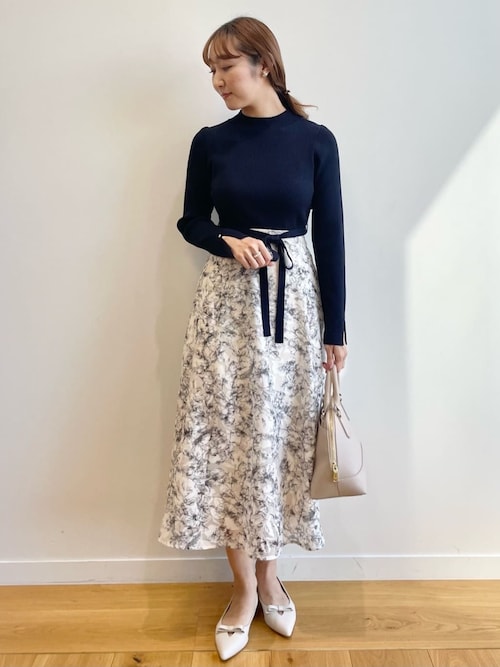 セール】≪美人百花掲載≫ リブニット×シアーフラワーワンピース
