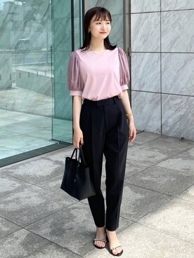 「index（インデックス）の◆【2WAY/軽量】フェイクレザーミドルサイズトートバッグ（トートバッグ）」を使った、index スタッフさん（レディース・158cm）の夏コーディネート