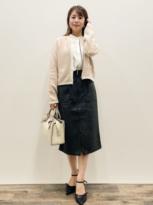 セール】ツイード調フロントジップタイトスカート【洗濯機OK/防シワ
