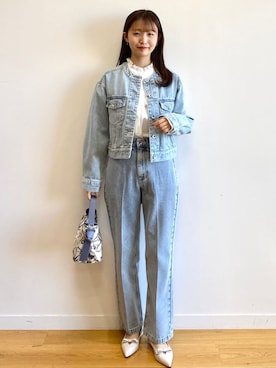 「インデックス」｜「アイテム（デニムジャケット）」を使った、index スタッフさん（レディース・158cm）の冬コーディネート