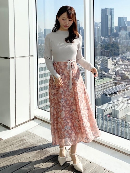 セール】≪美人百花掲載≫ リブニット×シアーフラワーワンピース