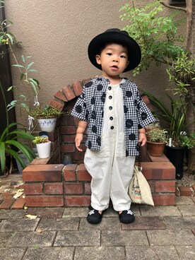 「巾着バッグ」｜「アイテム（サロペット/オーバーオール）」を使った、nohana＊＊＊kent さん（キッズ・80cm）の夏コーディネート