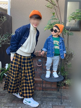 「チェック柄に恋してる」｜「アイテム（デニムジャケット）」を使った、nohana＊＊＊kent さん（レディース・159cm）の冬コーディネート