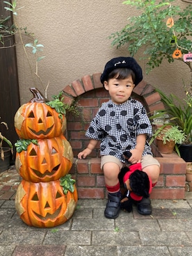 「ハロウィン」｜「アイテム（ハンチング/ベレー帽）」を使った、nohana＊＊＊kent さん（キッズ・80cm）の秋コーディネート