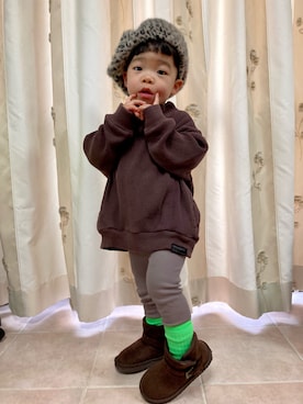 「アイテム（レギンス/スパッツ、グリーン系）」を使った、nohana＊＊＊kent さん（キッズ・90cm）の冬コーディネート