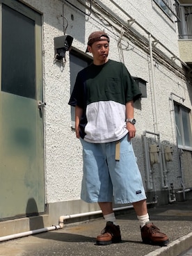 「GAP（ギャップ）のアイテム（帽子）」を使った、クロ🐑さん（メンズ・168cm）の夏コーディネート