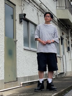 「Timberland（ティンバーランド）のアイテム（ブーツ）」を使った、クロ🐑さん（メンズ・168cm）の夏コーディネート