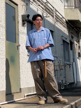 「Clarks（クラークス）のアイテム」を使った、クロ🐑さん（メンズ・168cm）の夏コーディネート