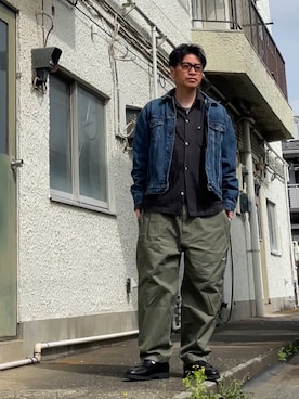 「GAP（ギャップ）のオーガニックコットン フランネルシャツ（シャツ/ブラウス、ブラック系）」を使った、クロ🐑さん（メンズ・168cm）の春コーディネート
