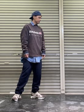 「Reebok（リーボック）のアイテム（スウェット）」を使った、クロ🐑さん（メンズ・168cm）の冬コーディネート