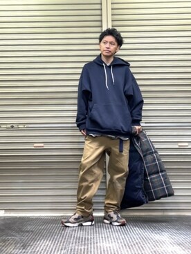 「アイテム（パーカー、ブルー系）」を使った、クロ🐑さん（メンズ・168cm）の冬コーディネート