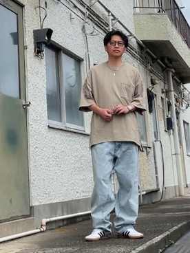 「CAHLUMN（カウラム）のCAHLUMN/カウラム Selvedge Denim Pant “Baggy”/セルビッチ デニムパンツ バギー ユーズド（デニムパンツ、ブルー系）」を使った、クロ🐑さん（メンズ・168cm）の夏コーディネート