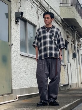 「CAHLUMN（カウラム）のCAHLUMN/カウラム Extra Long Staple Organic Cotton 2 Tuck Chino Pant/エクストラ ロング オーガニック コットン チノパンツ（その他パンツ、グレー系）」を使った、クロ🐑さん（メンズ・168cm）の夏コーディネート