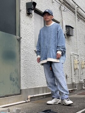 「NEW ERA（ニューエラ）のニューエラ キャップ スナップバック 9FORTY SPLASH PAINT MLB ニューヨークヤンキース  NEW ERA（キャップ）」を使った、クロ🐑さん（メンズ・168cm）の秋コーディネート