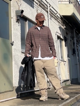 「GAP（ギャップ）のオーガニックコットン フランネルシャツ（シャツ/ブラウス）」を使った、クロ🐑さん（メンズ・168cm・40代）の秋コーディネート